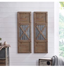 FirsTime & Co. Raleigh Shutter Wall Plaque Set, 36"H x 12"W, Natural, Antique Silver,70039, Living Room