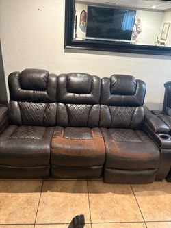 Brown Leather Reclining Sofa set