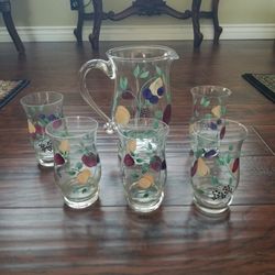 Princess House Orchard Medley Glass Pitcher & 4 Cups