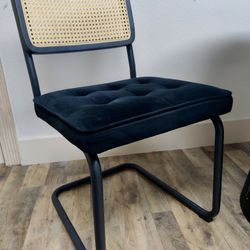 Black COLAMY Velvet Rattan Chair (2 sets) with metal chrome legs