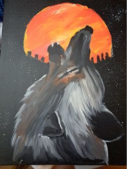 Wolf with full moon wall painting