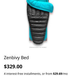 BRAND NEW NEVER USED: ZenBivy sleeping bag quilt bed, 25 down, size large, unisex camping quilt