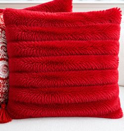 Plush Red Faux Fur Throw Pillow