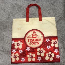 Trader Joe's Insulated Bag Red Hawaiian Hibiscus Flower Reusable Grocery Tote