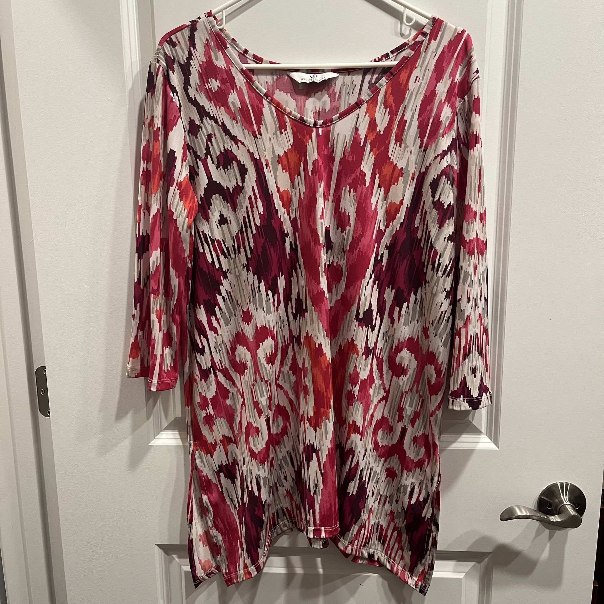 Jean-Pierre Klifa Paris Women’s Pink Print V-Neck Tunic Top 3/4 Sleeve Size L