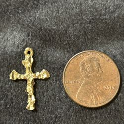 14K yellow gold nugget cross pendant 
