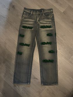Light Blue Faded Jeans With Designs