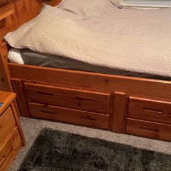 Bed, Nightstand, And Desk