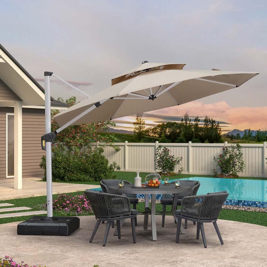 PURPLE LEAF Large Round 11ft Patio Cantilever Umbrella for Deck, Pool, Backyard