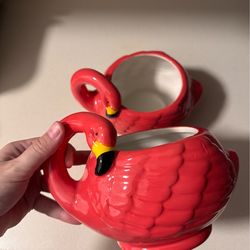 Set of 2 flamingo plant pots NEW