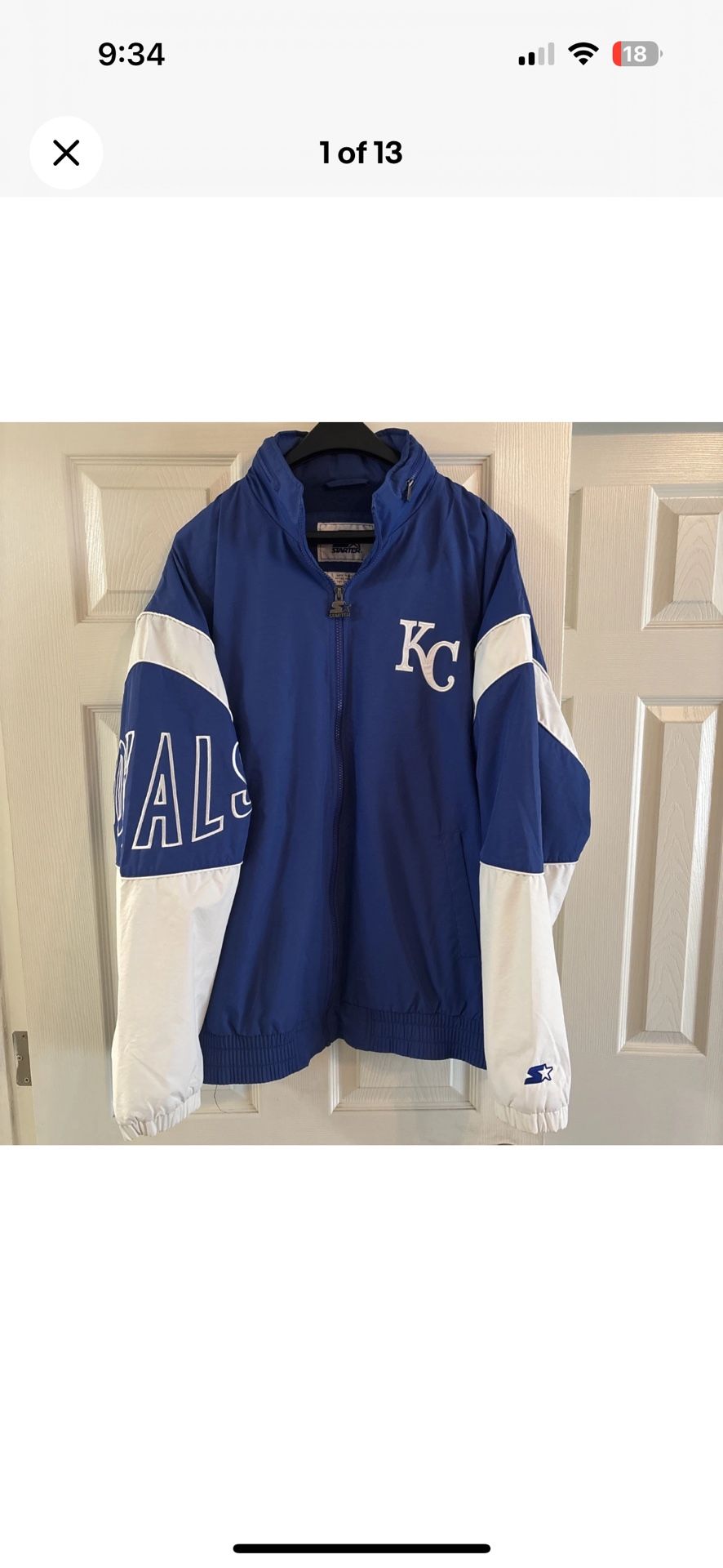 Vintage Starter Kansas City Royals Baseball Zipper Jacket Windbreaker! Size XL!