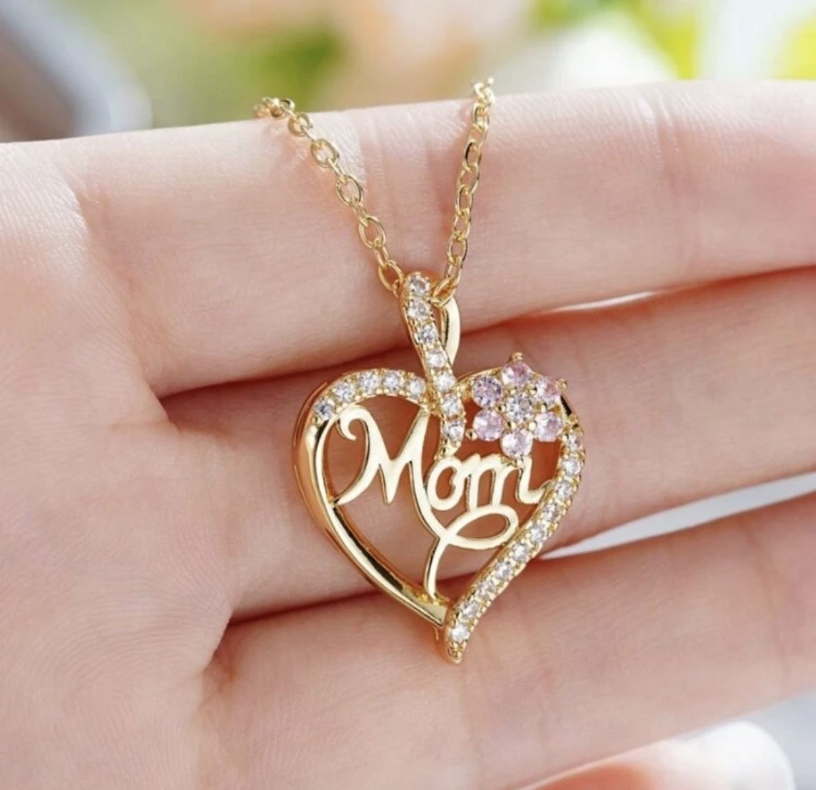 Mother's Day Gift,Women's  Gold Necklace With Pink Flower(Gold or Silver )