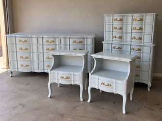 Refinished Vintage 4-Piece Bedroom Set – Sage Green & Gold