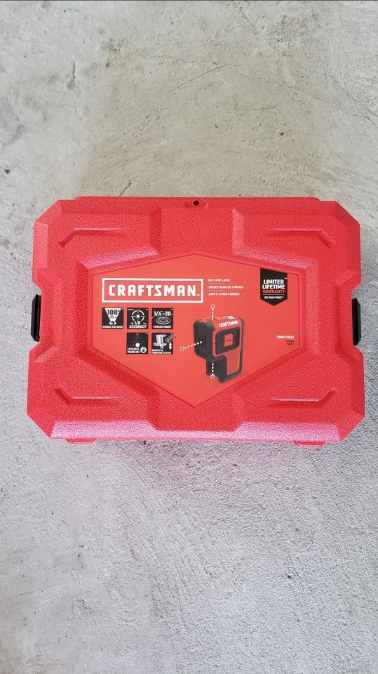 CRAFTSMANÂ 100-ft Red Beam Self-Leveling Line Generator 3 Spot Laser Level Kit with Plumb Points with Hard Case
Model #CMHT77632