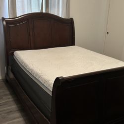 Wooden Bed With Sleigh Headboard In Dark Cherry  