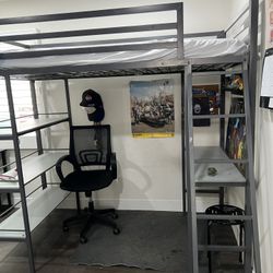 Loft Style Bunk With Shelves And Desk