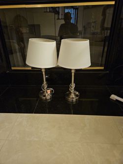 Nickel Lamp Lamps Set With Outlet (Pair)