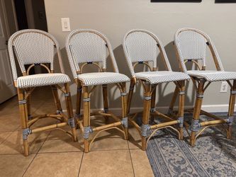 Serena & Lily Riviera Rattan Counter Stools, Navy & Blue, Set of 4