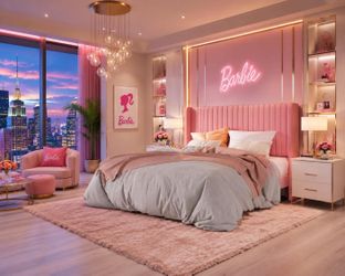 Queen Size Velvet Bed Frame/Vertical Channel Tufted Wingback Headboard. Pink