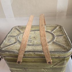 Vintage Retro Metal Two Handle Bread Box 