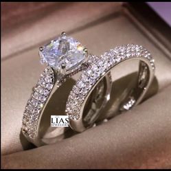 New 18k White Gold Wedding Ring Set 