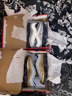 Vapormax 97s, Silver Bullet & Metallic Gold, Size 9.5
