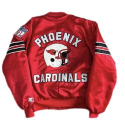 Vintage Phoenix Cardinals red Satin Button Up Bomber Jacket 80s