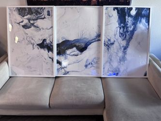 Abstract Blue Marble Wall Art Triptych Set
