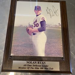 Nolan Ryan Authentic Signed Baseball Picture Plaque All-Time Strikeout Leader Member Of The Elite 300 Win Club