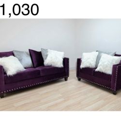 Beautiful Purple Two Piece Sofa Set