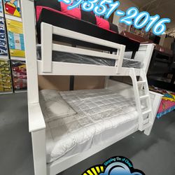 Twin Full White Bunk Bed With Mattresses Colchones Nuevos 