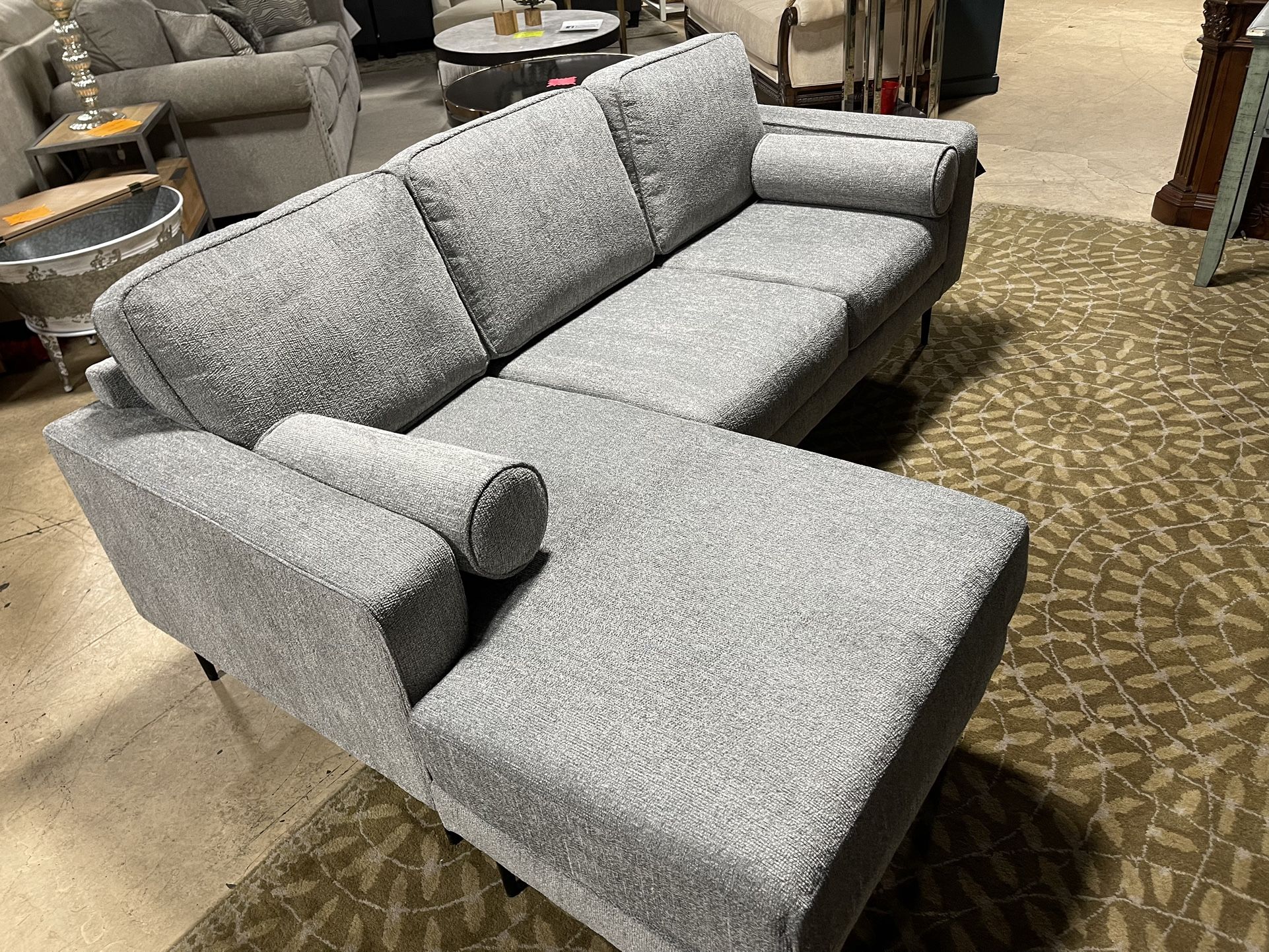 Grey Linen Sectional with matching pillows 