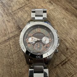 Marc Jacobs Rock Chronograph Mother Of Pearl Grey Dial Silver Steel Strap Watch For Women