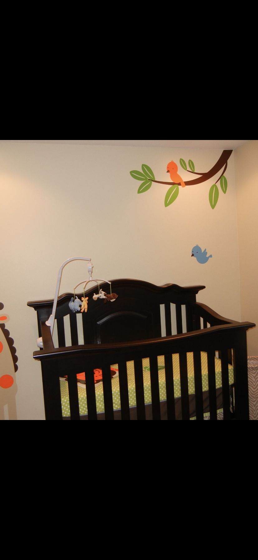 Crib, 3 chairs, mirror and bed frame for full or twin