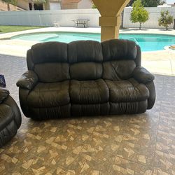 Black Leather Reclinable Couch One Available 