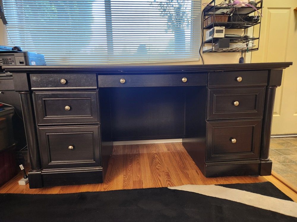 Executive Desk with file cabinet drawers, 7 drawers, Espresso Brown, Brownish Black