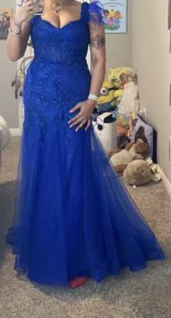 Royal Blue Beaded Tulle Evening Gown