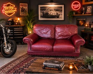 Burgundy Leather Loveseat with Nailhead Trim