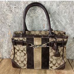 🌺Coach Hampton Canvas Suede/Leather Satchel 