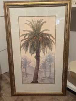 Vintage Gold Wood Framed Palm Tree