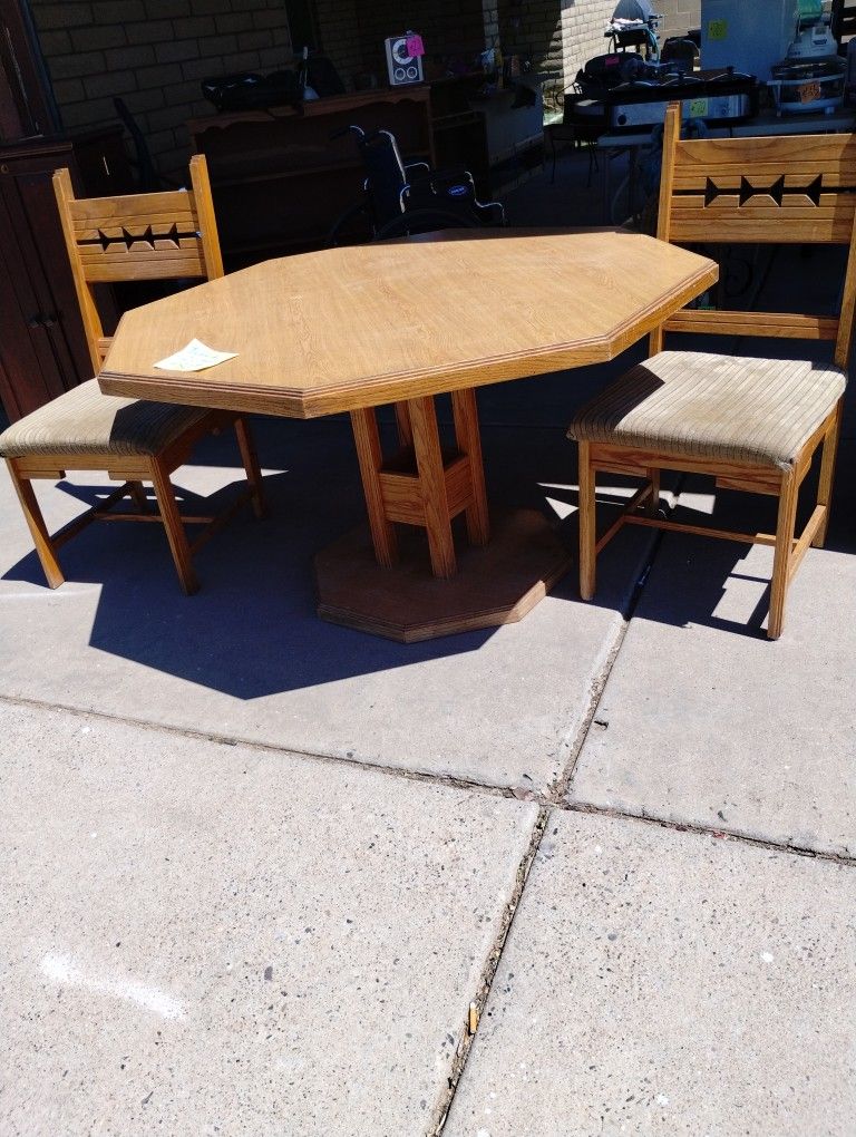 Wood Table With Two Chairs 