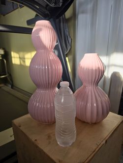 Cute Pink Ribbed Gourd Vases Set of 2