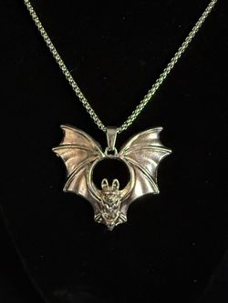 Halloween Silver Bat Pendant Gothic Necklace