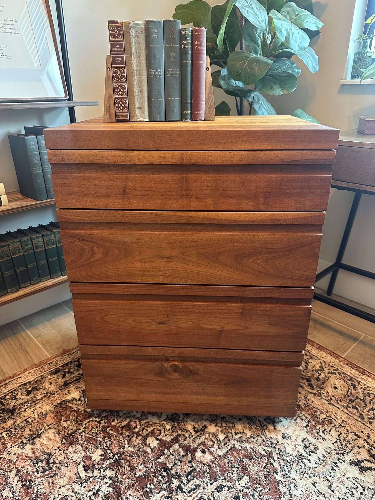 Solid Walnut Oversized Nightstand / Mid-Century Modern Small Dresser – $145 OBO This gorgeous solid walnut piece blends mid-century modern design wit