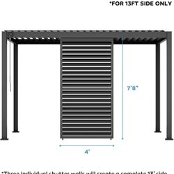 Aluminum Shutter Wall 13' Side, for Openable Louvered Design for Optimal privacy (pergola not included)