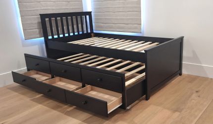 Twin Size Bed Frame With Trundle And 3  Drawers color espresso or white
