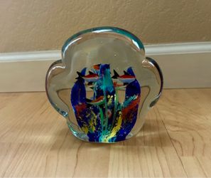 Vintage Murano Style Hand-Blown Glass Clamshell Fish Aquarium Paperweight