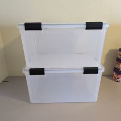 IRIS USA WEATHERPRO 2 Pack 62 Quart Stackable Storage Box with Airtight Gasket Seal Lid