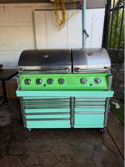 Snap-on bbq /rotisserie grill one of a kind