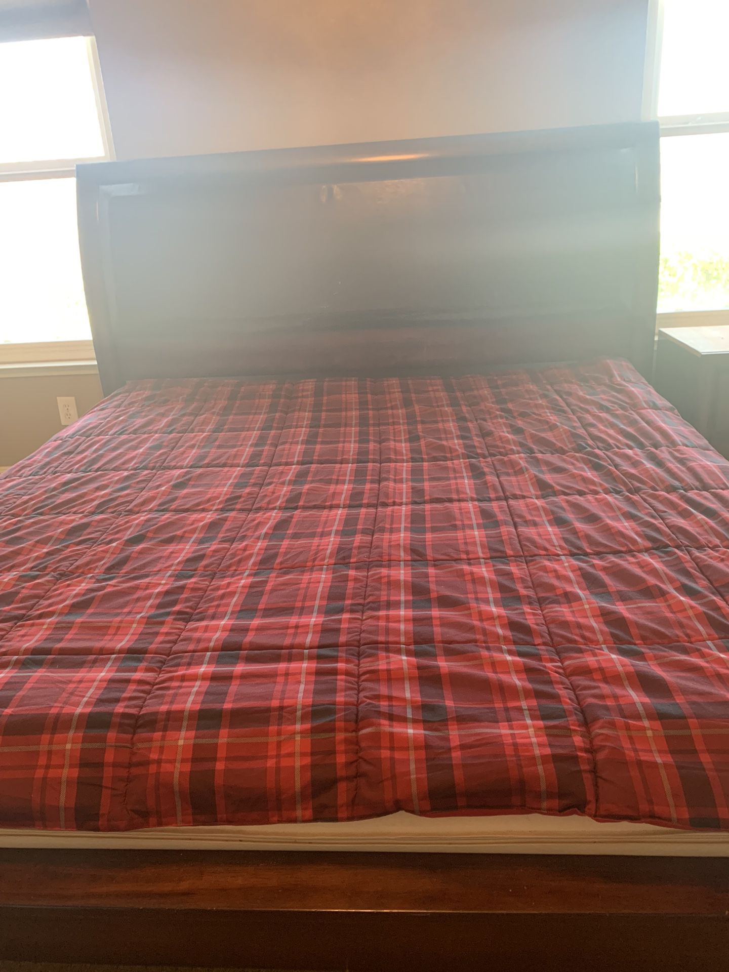 Wooden King Bed Frame  + Mattress —. Free . Must go ! 